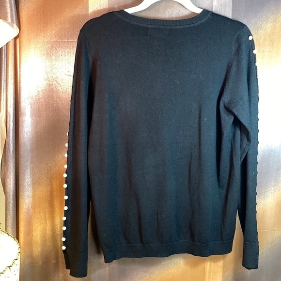 Carmen Marc Valvo black sweater with pearls down each sleeve. Stunning! B6 - Picture 4 of 4